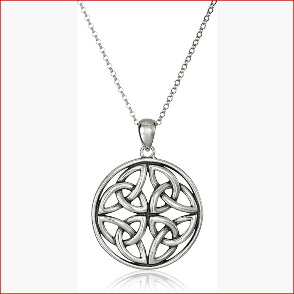 Sterling Silver Celtic Pendant Necklace with 18" Rolo Chain